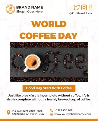 Bold Coffee-Themed World Coffee Day Celebration Poster Template