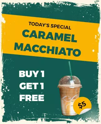 Bold Colorful Caramel Macchiato Drink Special Poster Template