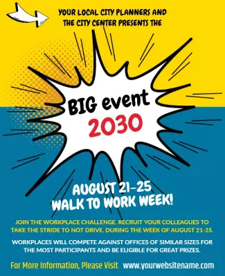 Bold Comic Style Workplace Walking Challenge Poster Template