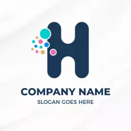 Bold Dark Blue H Letter with Colorful Dots Design Logo Template