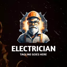 Bold Electrician Character with Tools and Energetic Background Logo Template