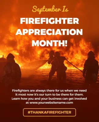 Bold Fiery Firefighter Appreciation Month Awareness Poster Template