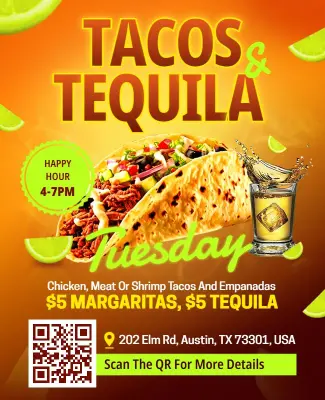 Bold Fiesta Tuesday Tacos and Tequila Flyer Template