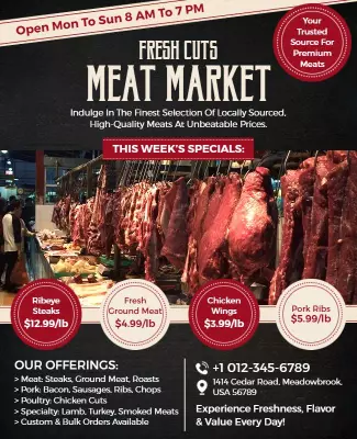 Bold Fresh Cuts Meat Market Promotional Sale Poster Template