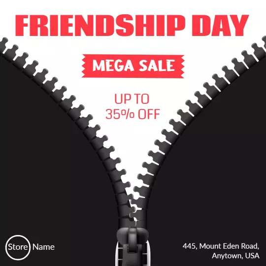 Bold Friendship Day Mega Sale with Zipper Design Ad Template