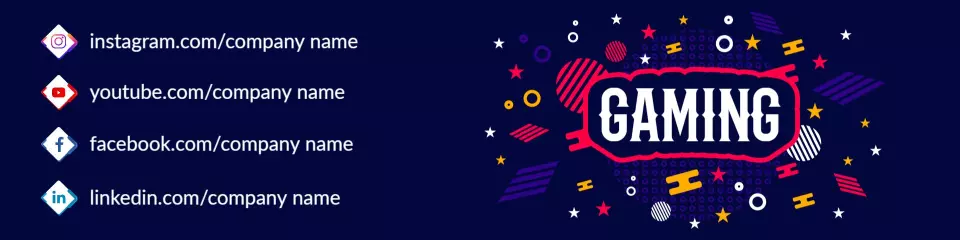 Bold Gaming Elements and Colorful Icons Social Media Twitch Banner Template