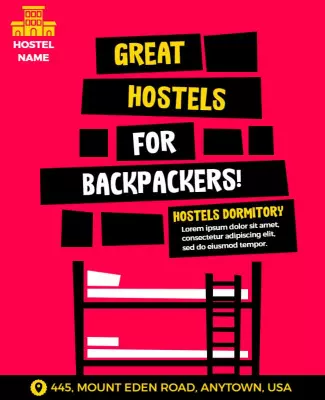 Bold Graphic Backpacker Hostel Promotion Poster Template