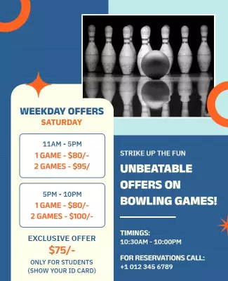 Bold Graphic Bowling Promotion with Weekend Offers Poster Template