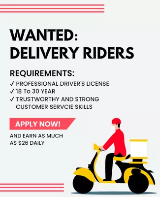 Bold Graphic Recruitment for Delivery Riders Job Poster Template