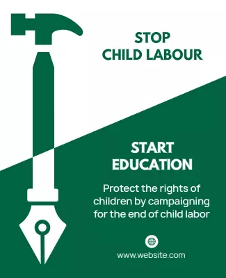 Bold Green Campaign to Stop Child Labour and Start Education Poster Template