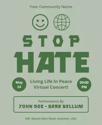 Bold Green Community Virtual Concert Against Hate Poster Template
