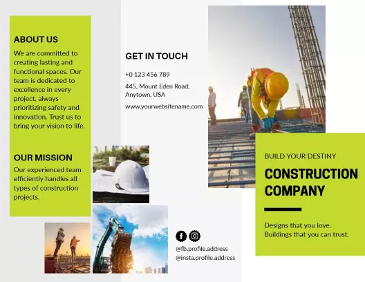Bold Green Construction Company Services Overview Brochure Template