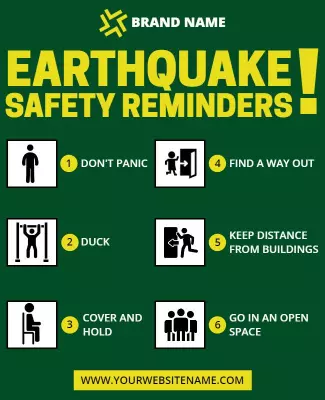 Bold Green Earthquake Safety Reminders Poster Template