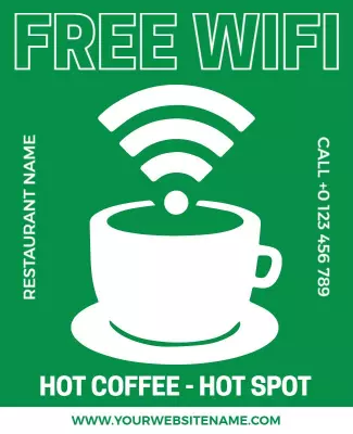 Bold Green Free Wifi Coffee Shop Promotion Poster Template