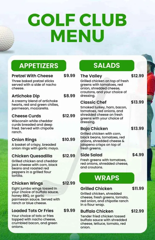 Bold Green Golf Club Appetizer Menu Template
