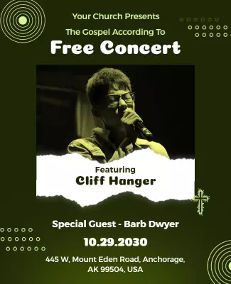 Bold Green Gospel Concert Featuring Cliff Hanger Poster Template