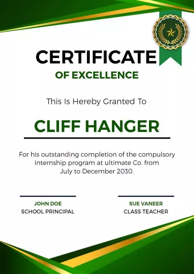 Bold Green Modern Excellence Appreciation Certificate Template