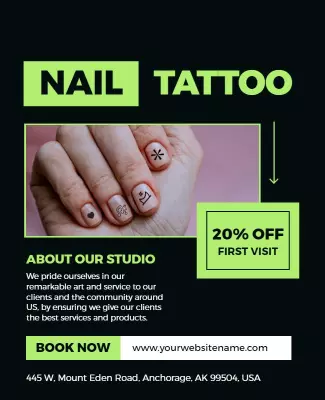 Bold Green Nail Tattoo Studio Promotion Poster Template