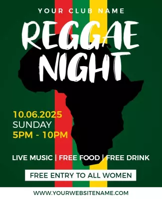 Bold Green Reggae Night Live Music Event Flyer Template