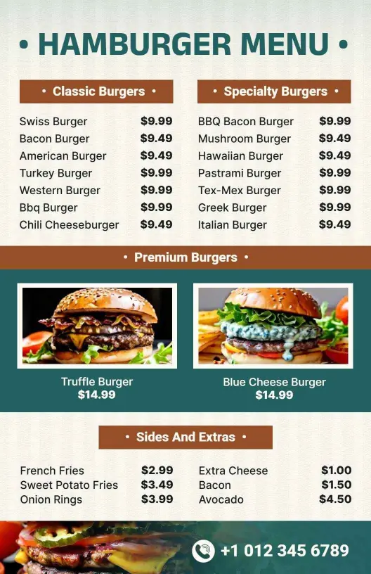 Bold Green Themed Burger Menu Design Template