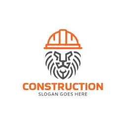 Bold Lion Mascot in Hard Hat Symbolizing Construction Logo Template