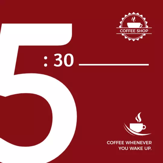 Bold Maroon Coffee Shop Typography with Wake-Up Message Ad Template