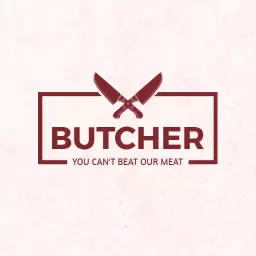 Bold Maroon Design with Knives Representing Butcher Services Logo Template
