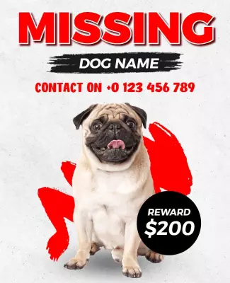 Bold Missing Dog Alert with Reward Offer Poster Template