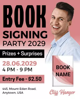 Bold Modern Book Signing Event with Prizes Flyer Template