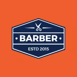Bold Navy and Orange Barber Shop Badge Design Logo Template