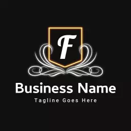 Bold Neon Letter F with Elegant Swirls Logo Template
