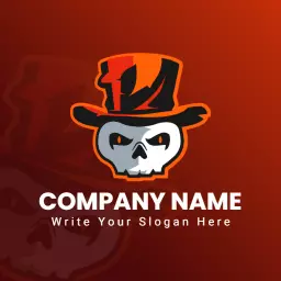 Bold Orange and Black Skull with Top Hat Logo Template