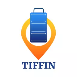 Bold Orange and Blue Tiffin Delivery Service Logo Template