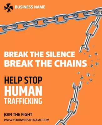 Bold Orange Awareness Campaign Against Human Trafficking Poster Template