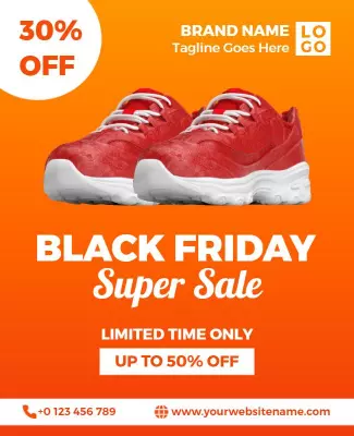 Bold Orange Black Friday Super Sale Footwear Poster Template