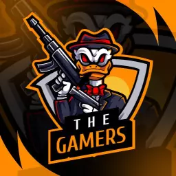 Bold Orange Duck Mascot with Gun Highlighting Esports Logo Template