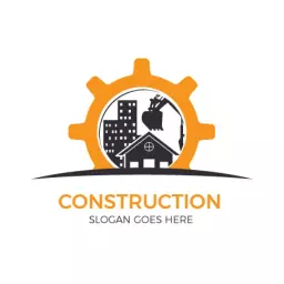 Bold Orange Gear Design Showcasing Construction Progress Logo Template