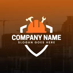 Bold Orange Helmet with Tools Representing Construction Logo Template