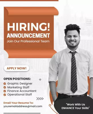 Bold Orange Hiring Announcement for Professional Team Poster Template