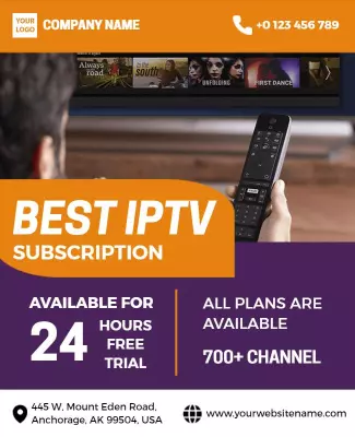 Bold Orange IPTV Subscription with 24 Hour Free Trial Poster Template