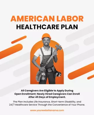 Bold Orange Labor Healthcare Plan Benefits Poster Template