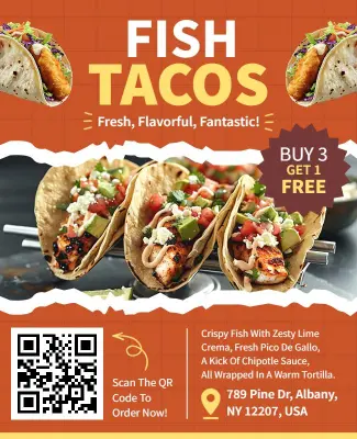 Bold Orange Mexican Fish Tacos Promotion Flyer Template