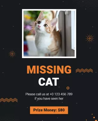 Bold Orange Missing Cat Alert Poster Template