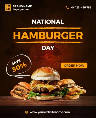 Bold Orange National Hamburger Day Discount Poster Template