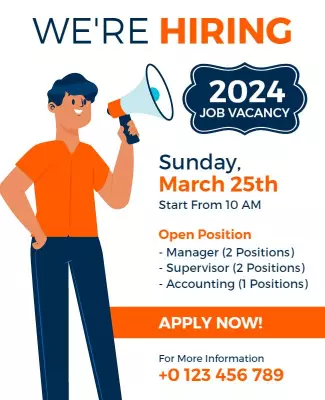 Bold Orange Recruitment Job Vacancy Announcement Poster Template