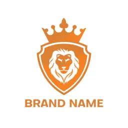 Bold Orange Shield with Majestic Lion Symbol Logo Template