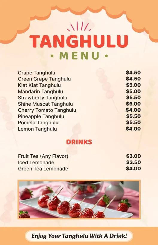 Bold Orange Tanghulu Selection Menu Template