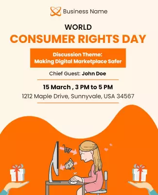 Bold Orange World Consumer Rights Day Discussion Poster Template