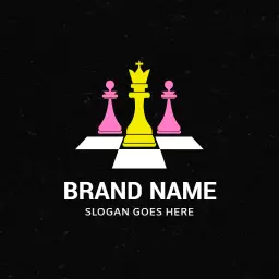 Bold Pink and Yellow Chess Pieces on Classic Board Logo Template