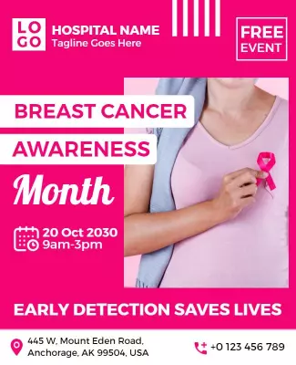 Bold Pink Breast Cancer Awareness Month Poster Template